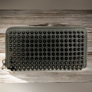 Christian Louboutin Panettone Spiked Leather Zip‑Around Long Wallet – Black